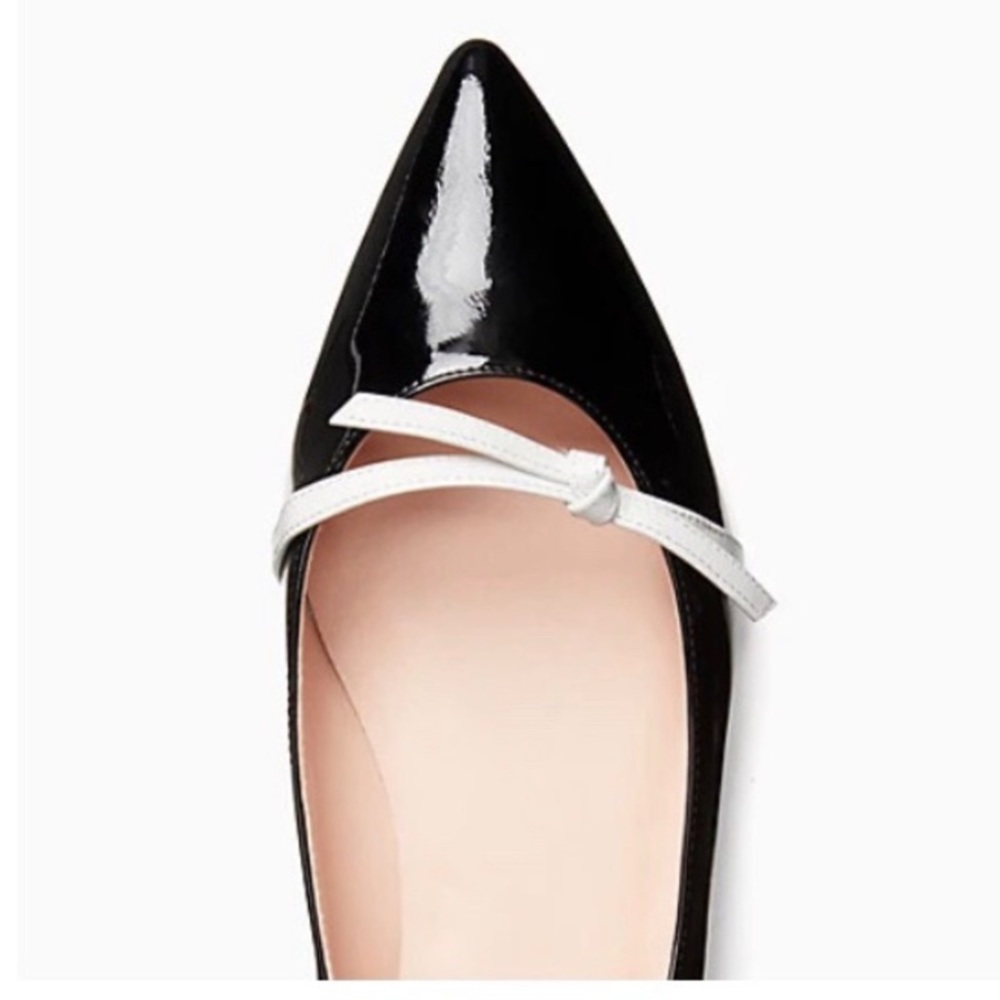 NEW KATE SPADE Delilah Patent Black White Point Flats sz 6.5